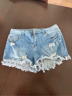 Denim Frayed Hem Distressed Women’s Shorts - Light Blue Never Worn